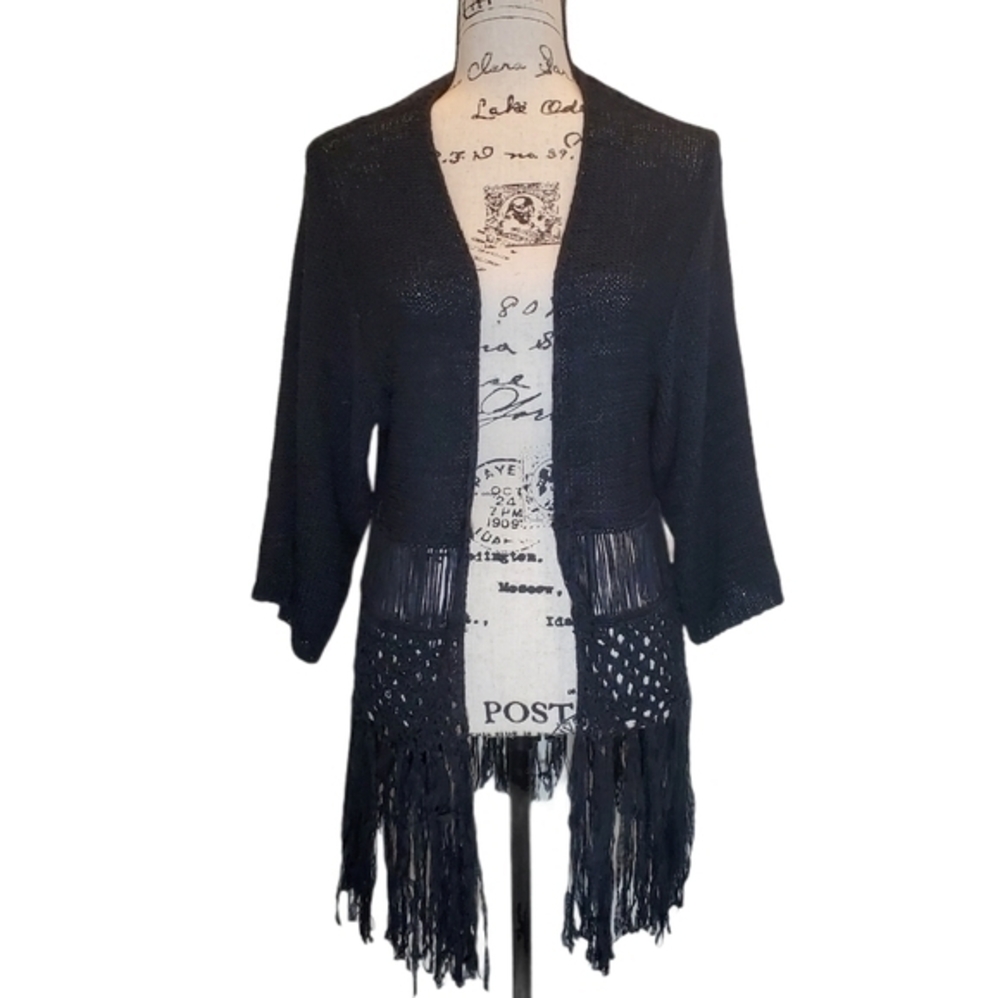 NY Collection Fringe Boho Sweater Size Small